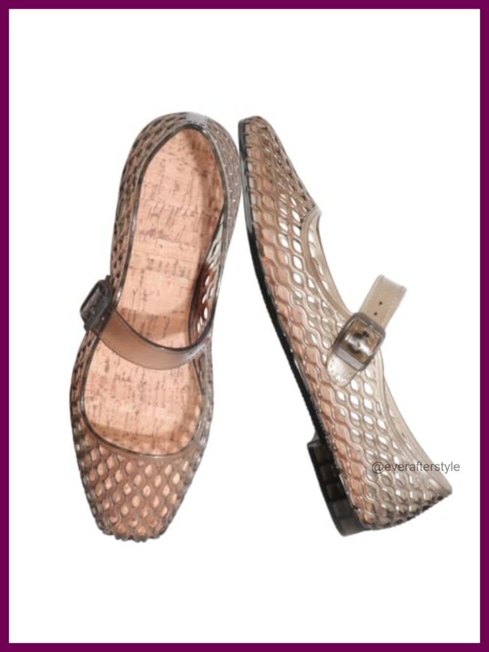 Women's Jelly Ballet Flats Buckle Strap Comfortable Mary Jane Flat Mesh Clear